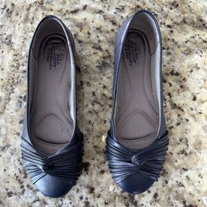 Natural SoulNaturalizer Navy Blue Leather 1" Wedge Flats Gathered Toe 7 (4362)